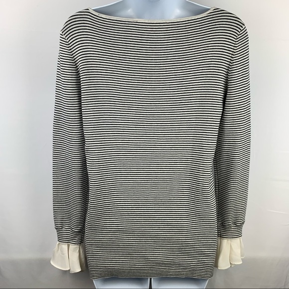 Loft Sweater Top Black Ivory Stripes Ruffle Sleeves - Picture 9 of 10